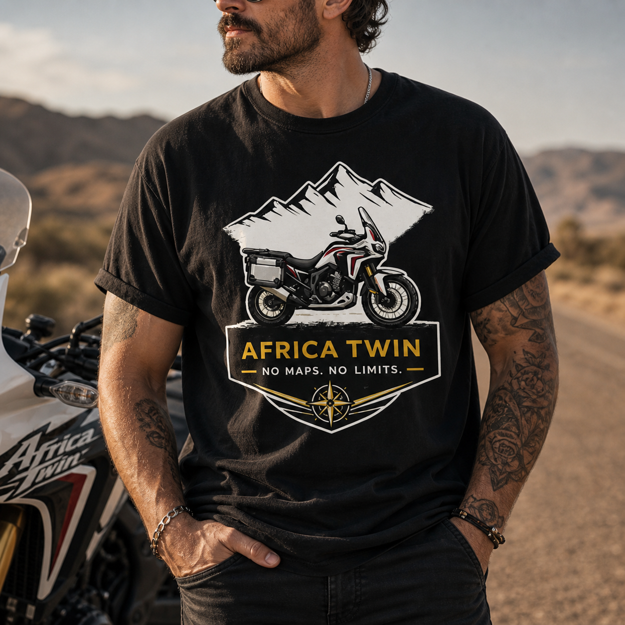 Unisex "Africa Twin No Maps No Limits" Adventure Motorcycle Graphic T Shirt