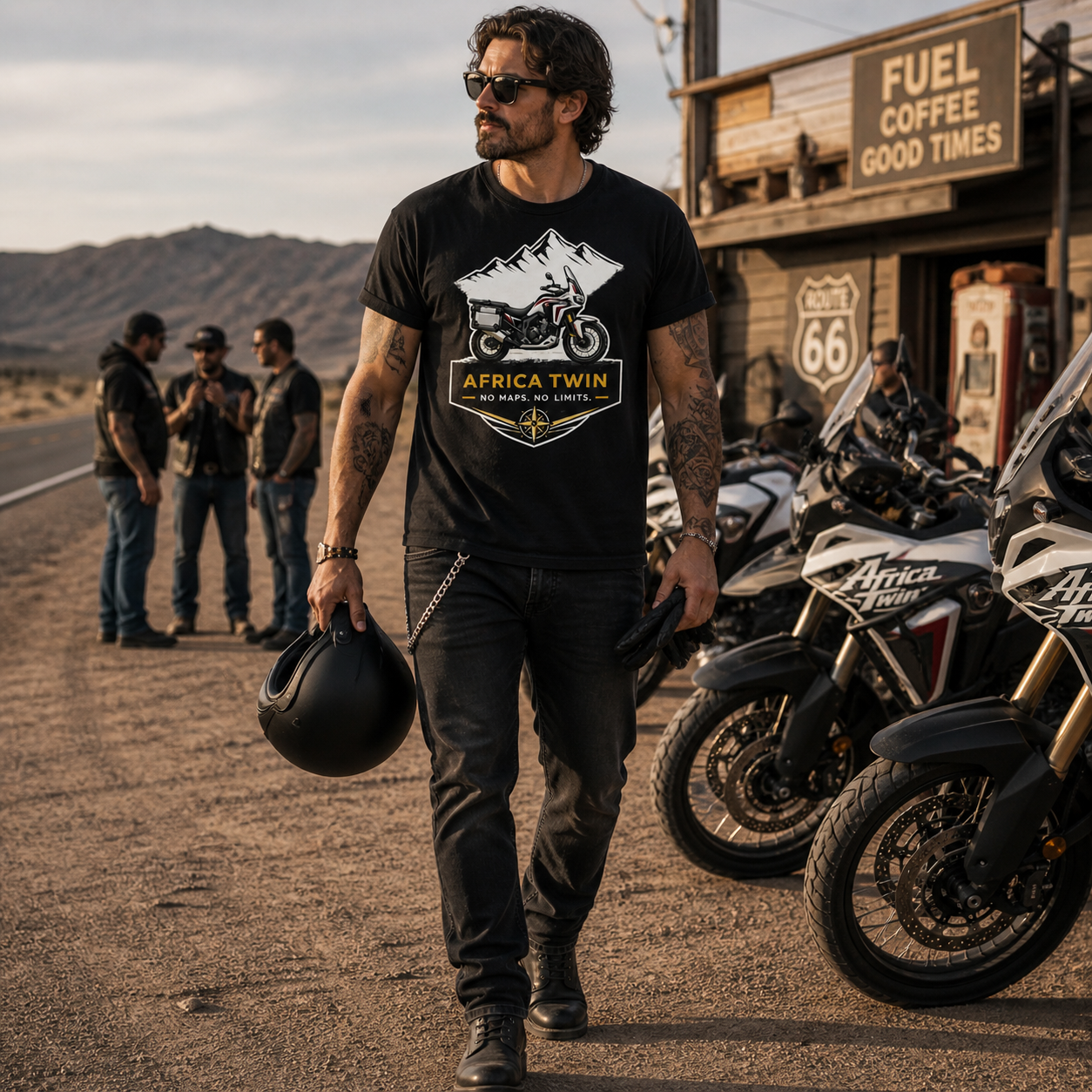 Unisex "Africa Twin No Maps No Limits" Adventure Motorcycle Graphic T Shirt