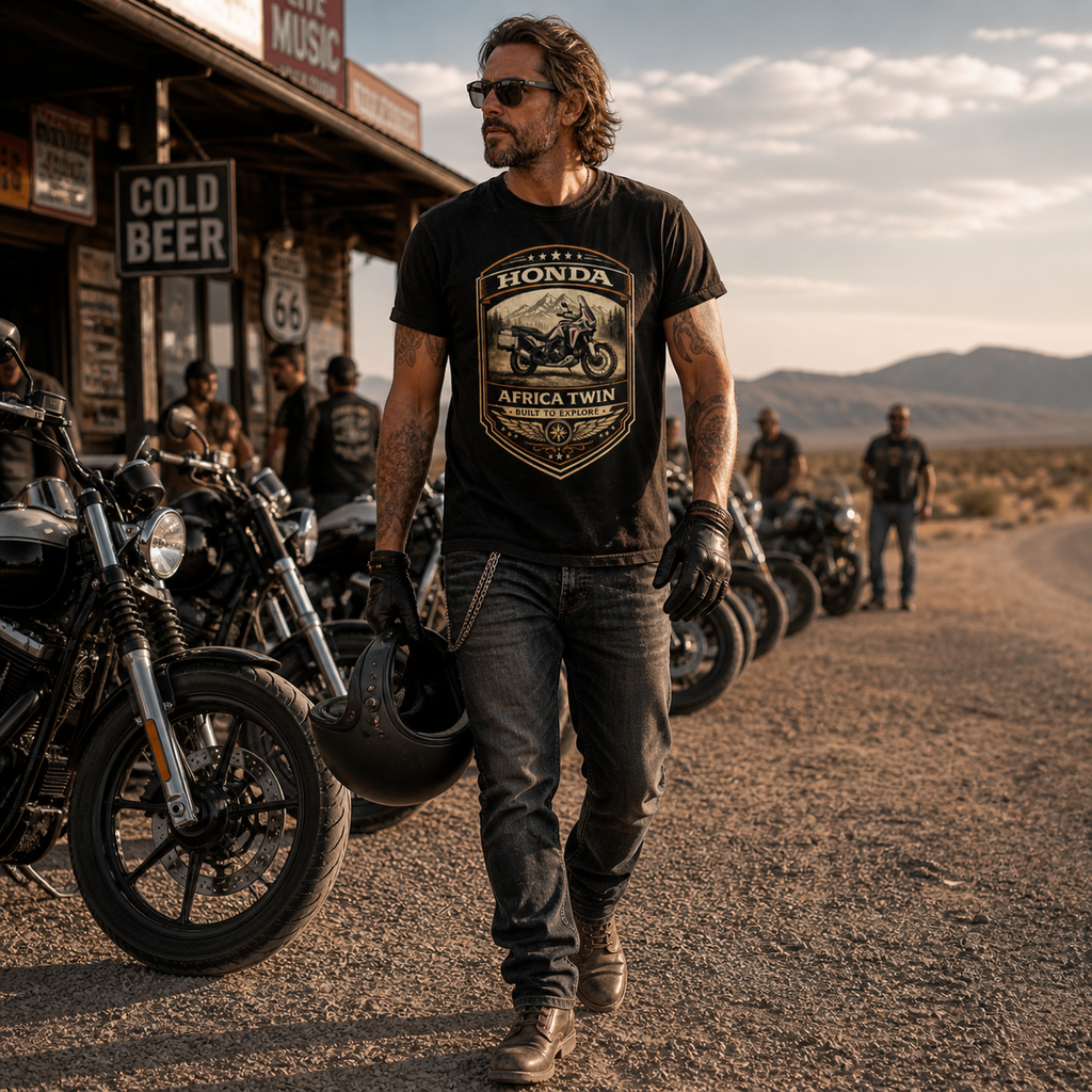 Unisex "Honda Africa Twin Built for Discovery" Vintage Motorcycle Graphic T Shirt