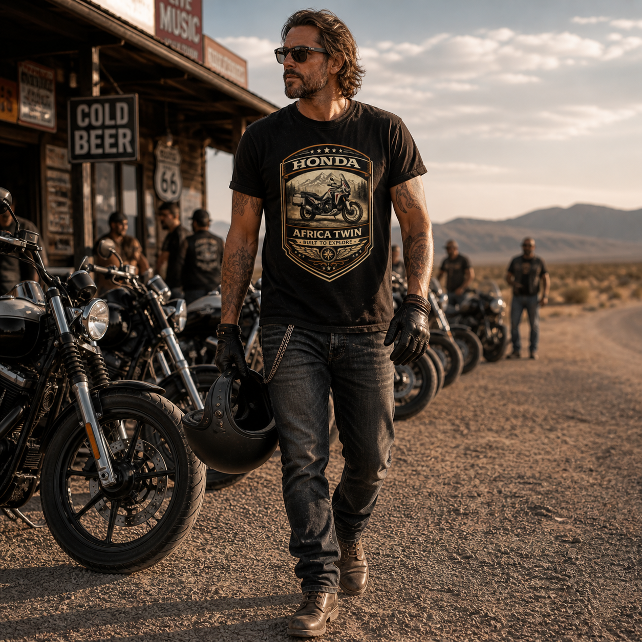 Unisex "Honda Africa Twin Built for Discovery" Vintage Motorcycle Graphic T Shirt