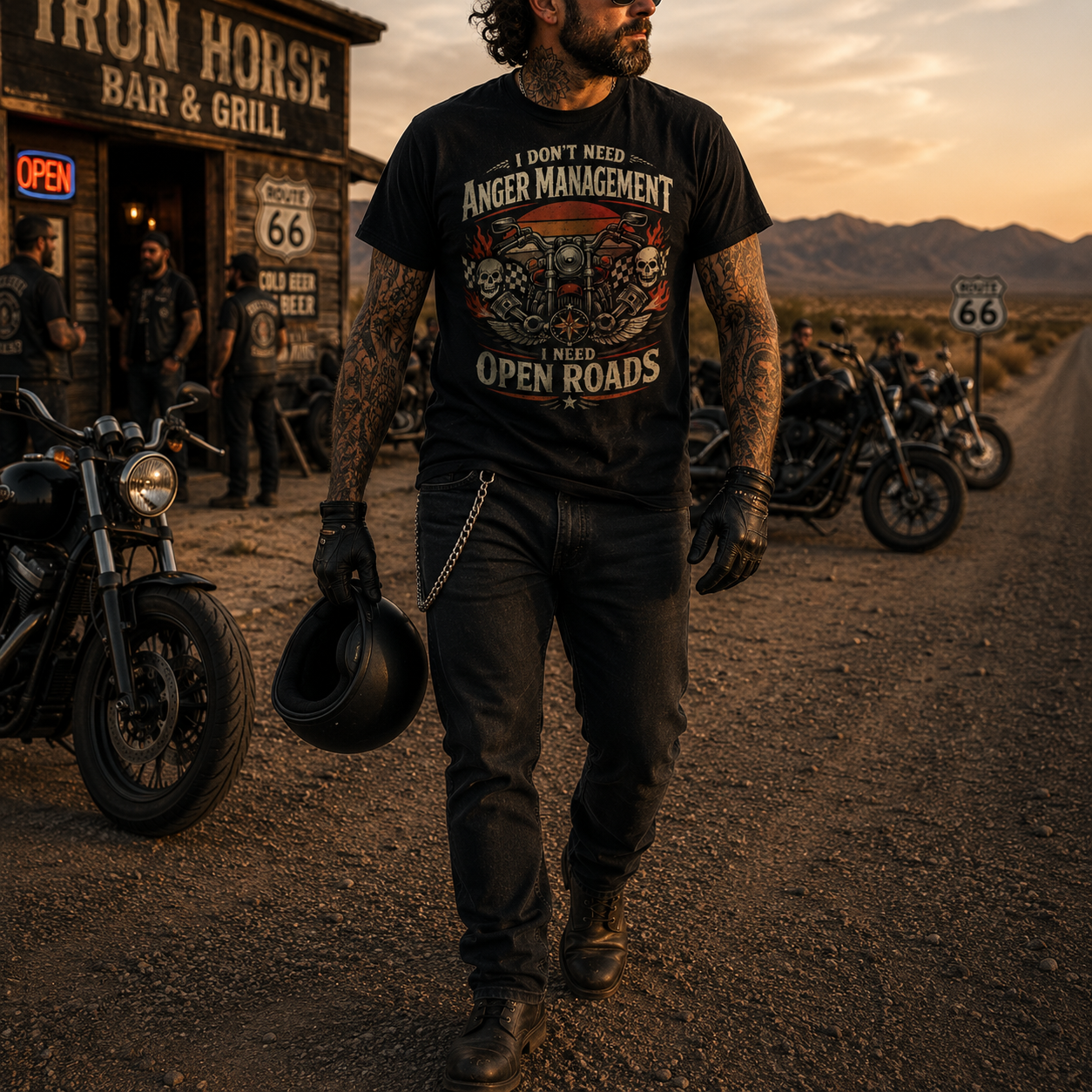 Unisex "I Don't Need Anger Management I Need Open Roads" Funny Motorcycle T Shirt