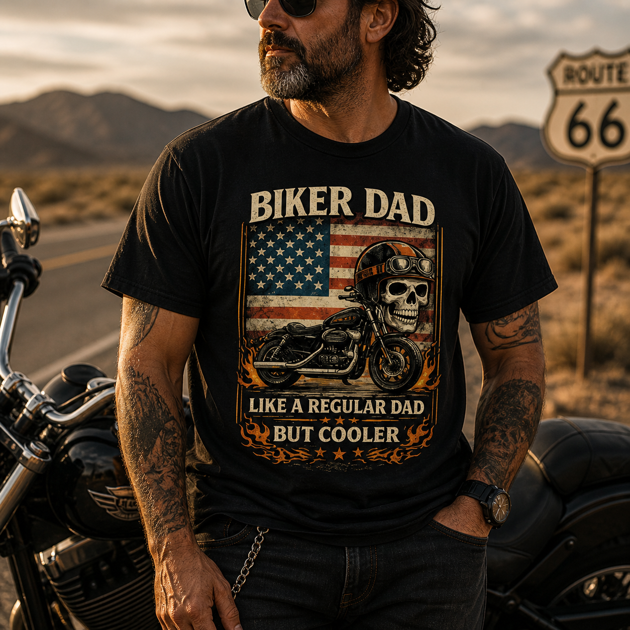 Unisex "Biker Dad Like a Regular Dad But Cooler" Funny Motorcycle T Shirt
