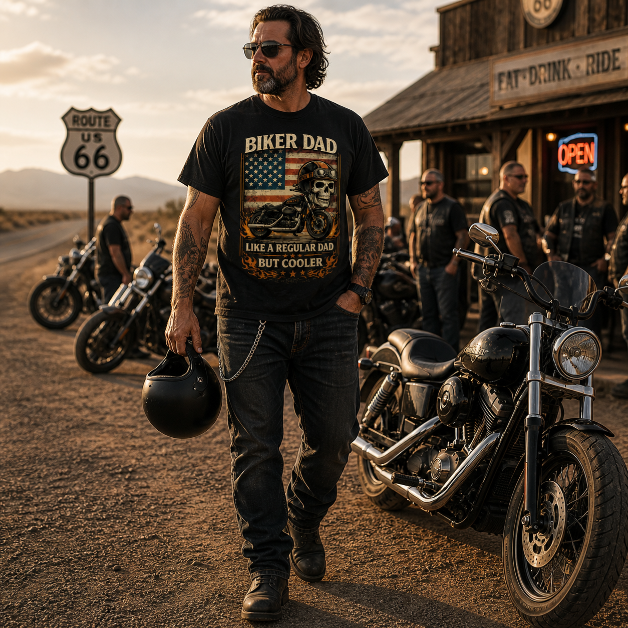 Unisex "Biker Dad Like a Regular Dad But Cooler" Funny Motorcycle T Shirt