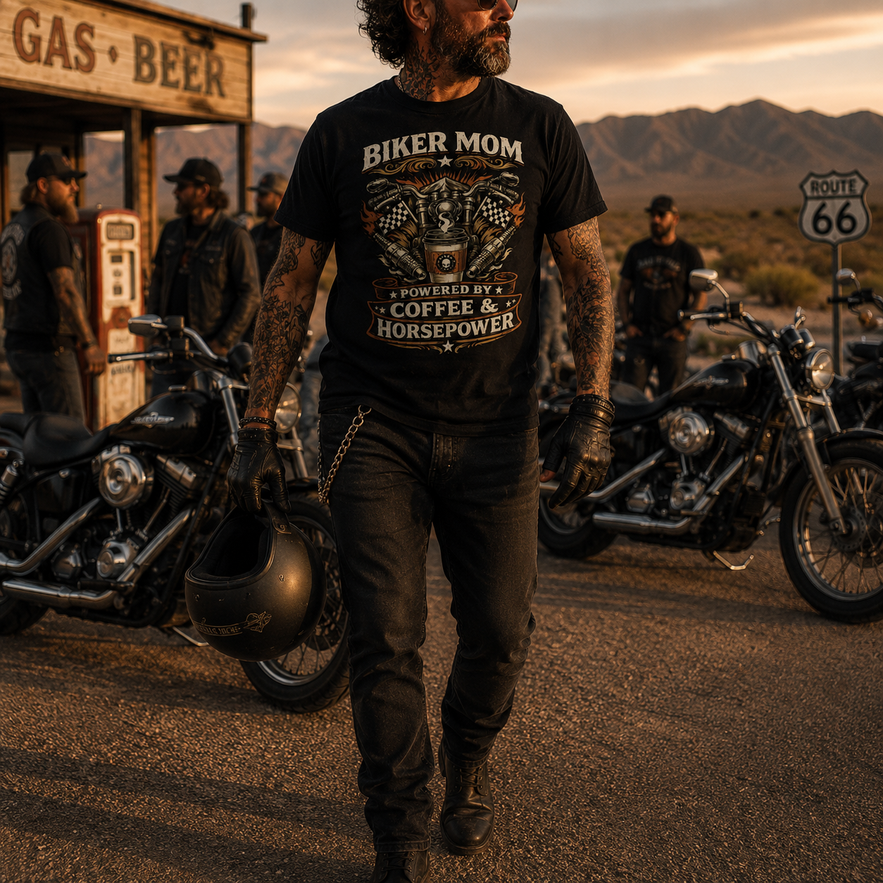 Unisex "Biker Mom Powered By Coffee & Horsepower" Motorcycle T Shirt for Women