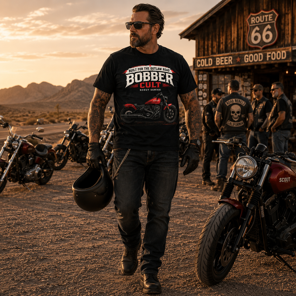 Unisex "Built For The Outlaw Road" Bobber Cult Motorcycle Graphic T Shirt