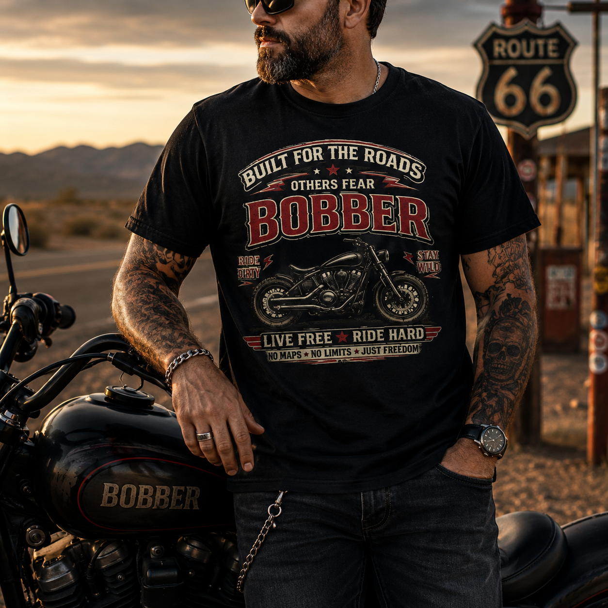 Unisex "Built For The Roads Others Fear" Bobber Motorcycle Graphic T Shirt