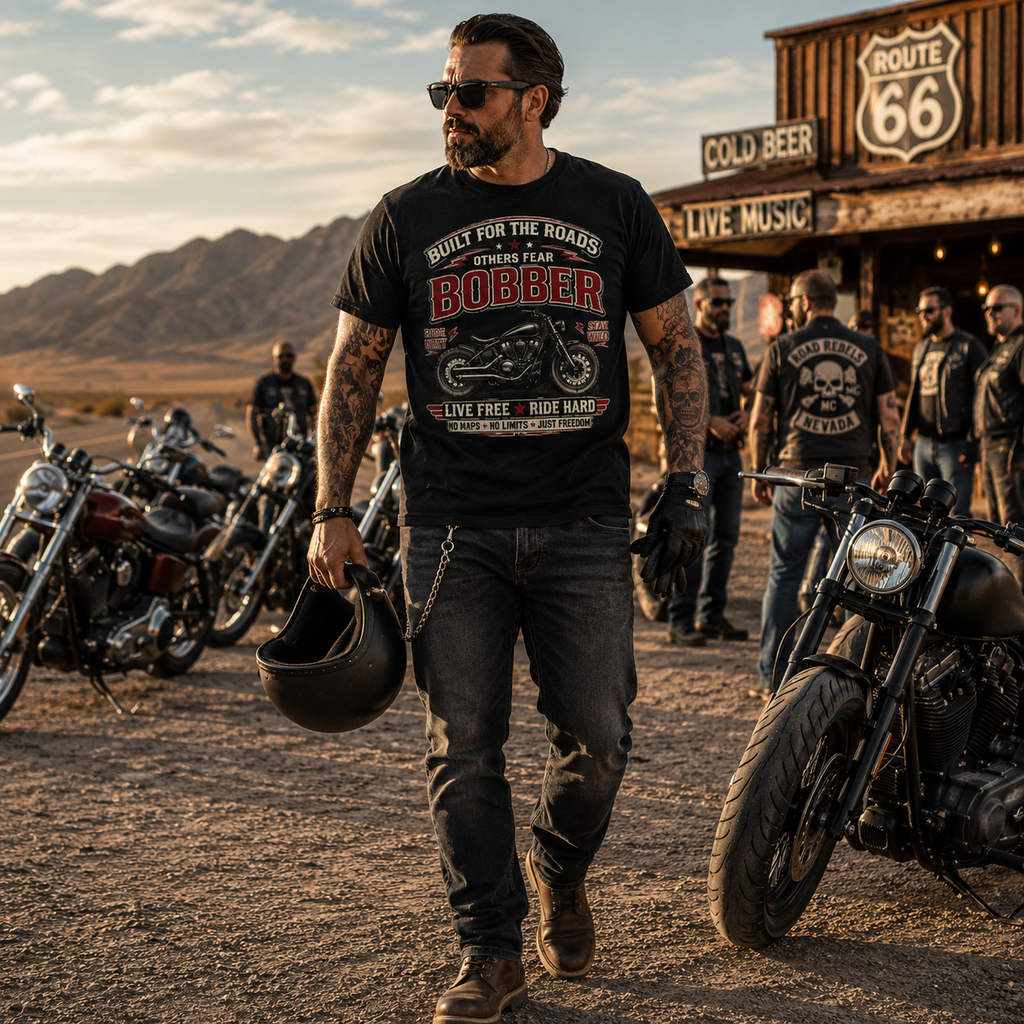 Unisex "Built For The Roads Others Fear" Bobber Motorcycle Graphic T Shirt
