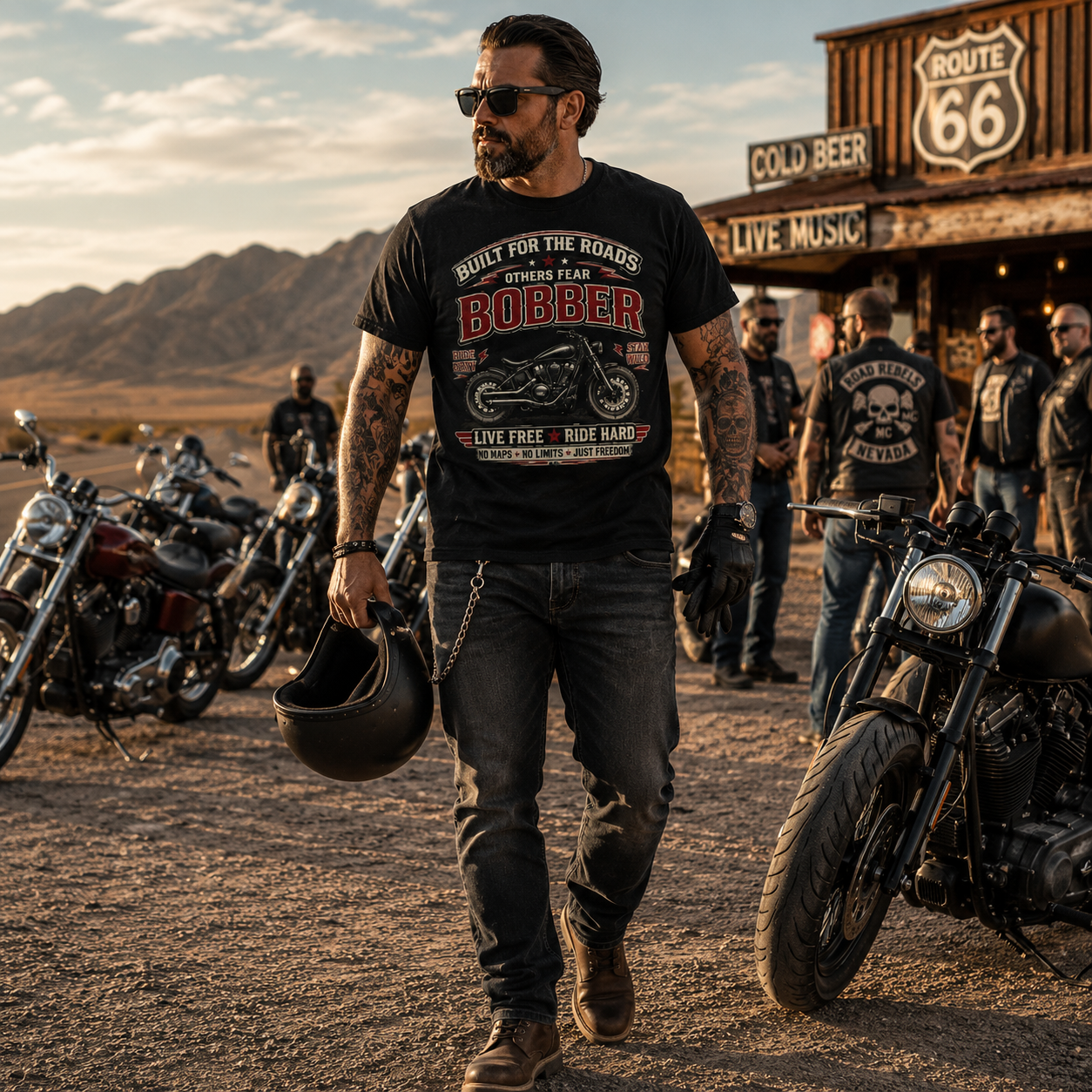 Unisex "Built For The Roads Others Fear" Bobber Motorcycle Graphic T Shirt