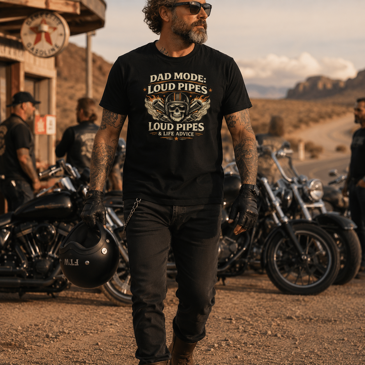 Unisex "Dad Mode Loud Pipes & Life Advice" Motorcycle T Shirt for Dad