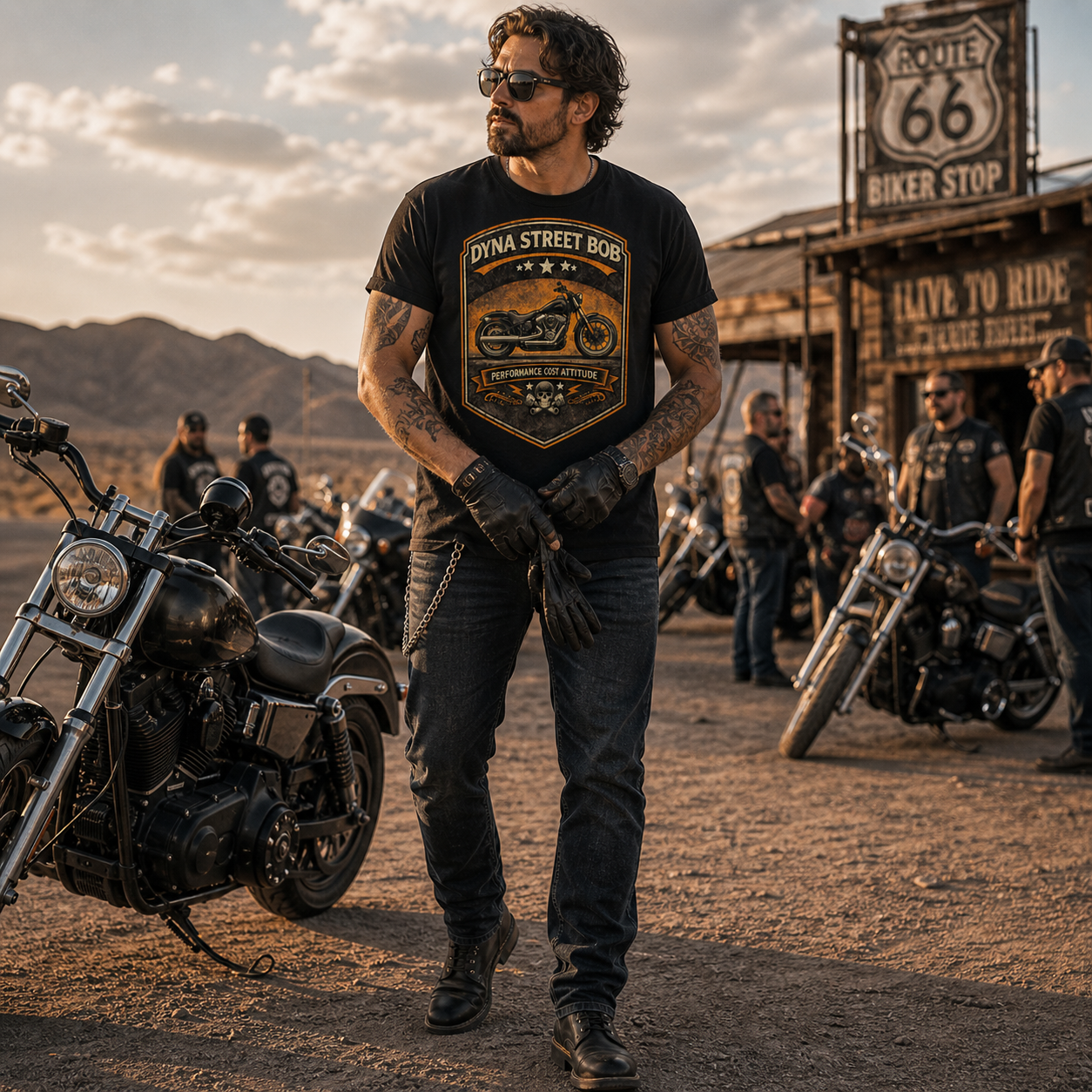 Unisex "Dyna Street Bob Performance Got Attitude" Vintage Motorcycle Graphic T Shirt