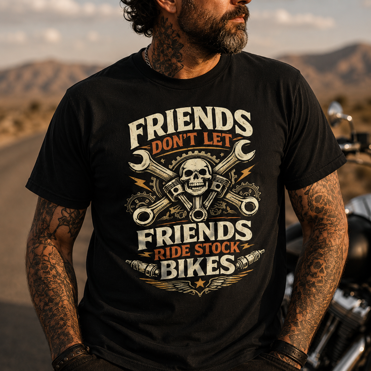 Unisex "Friends Don't Let Friends Ride Stock Bikes" Funny Motorcycle T Shirt
