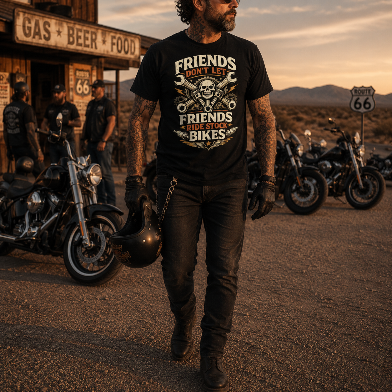 Unisex "Friends Don't Let Friends Ride Stock Bikes" Funny Motorcycle T Shirt