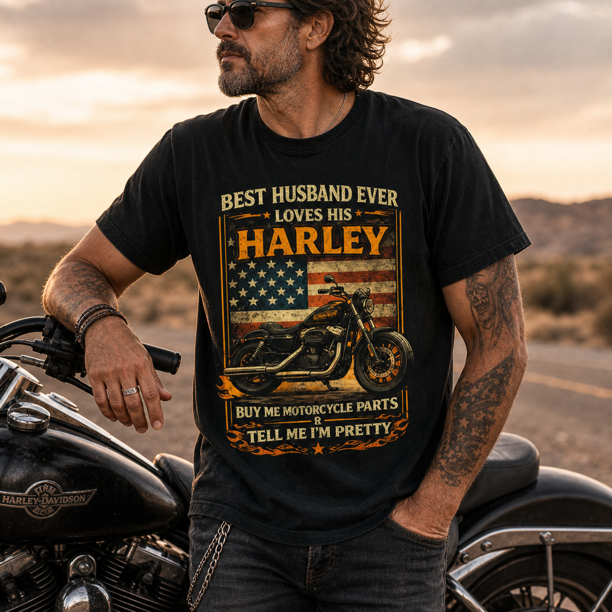 Unisex "Best Husband Ever Loves His Harley" Funny Motorcycle T Shirt