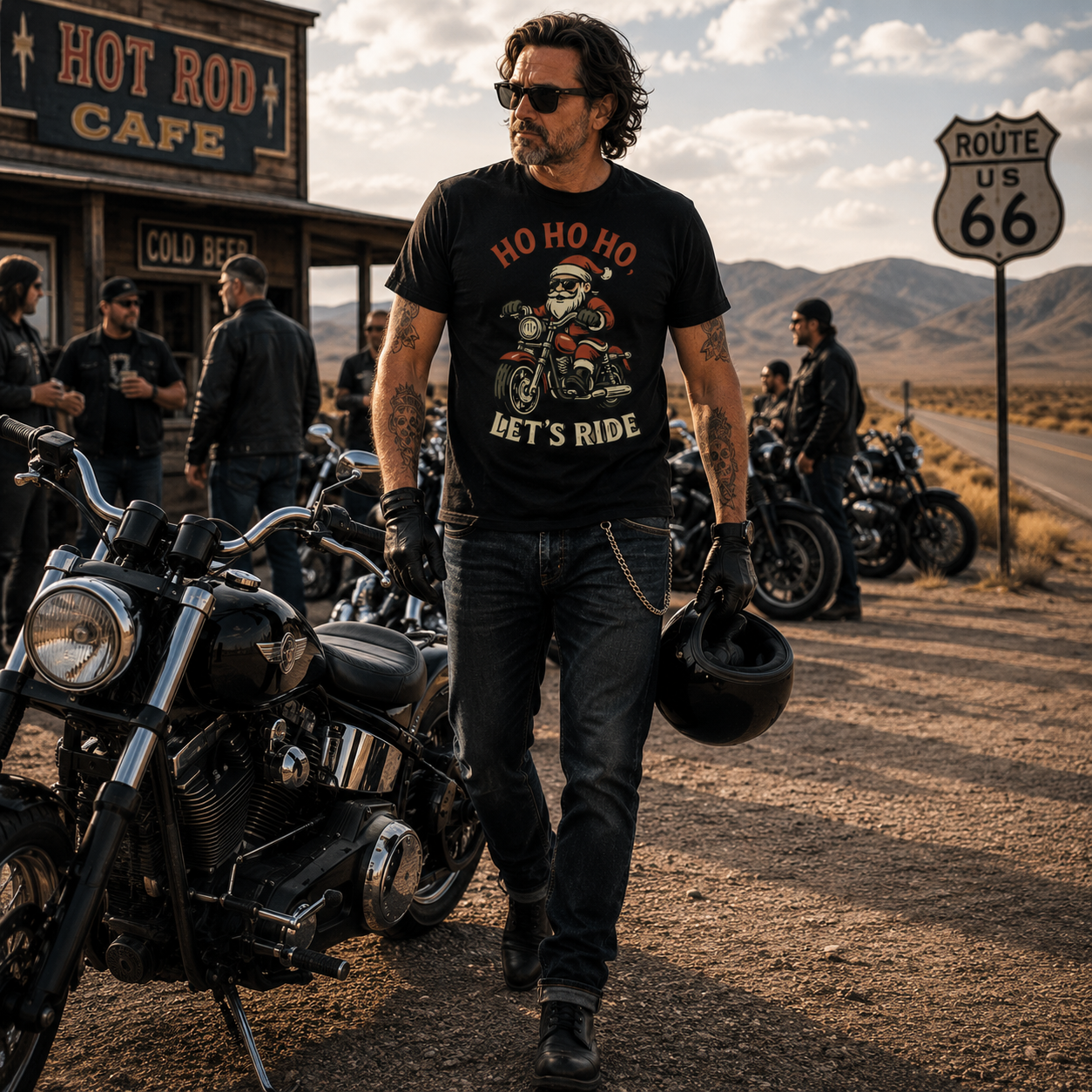 Unisex "Ho Ho Ho Let's Ride" Christmas Motorcycle Graphic T Shirt