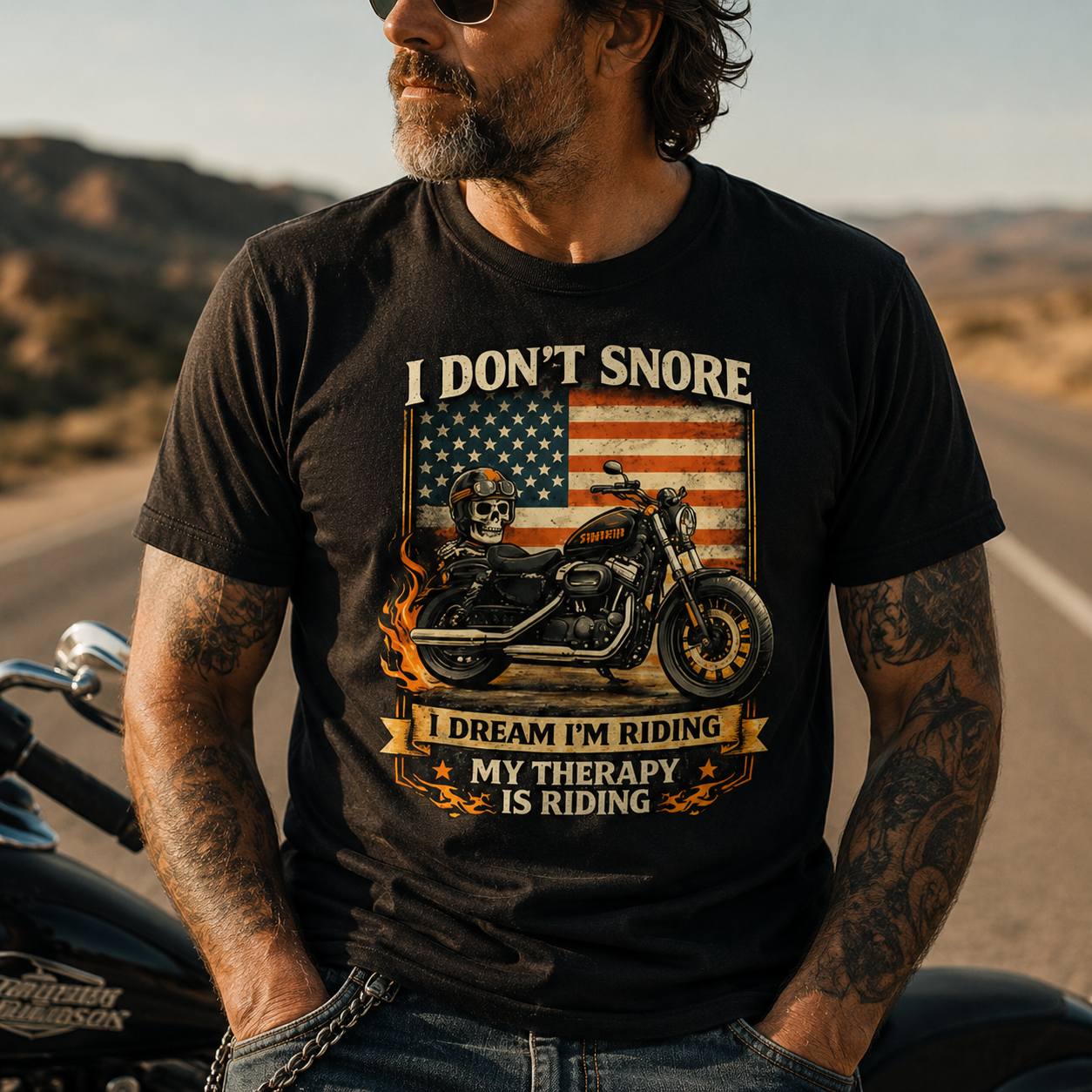 Unisex "I Don't Snore I Dream I'm Riding My Therapy Is Riding" Funny Motorcycle T Shirt