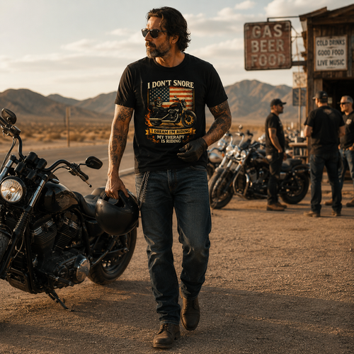 Unisex "I Don't Snore I Dream I'm Riding My Therapy Is Riding" Funny Motorcycle T Shirt
