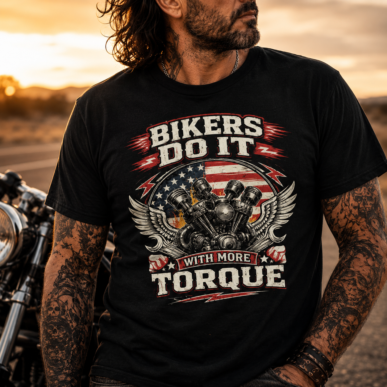 Unisex "Bikers Do It With More Torque" Patriotic Motorcycle T Shirt