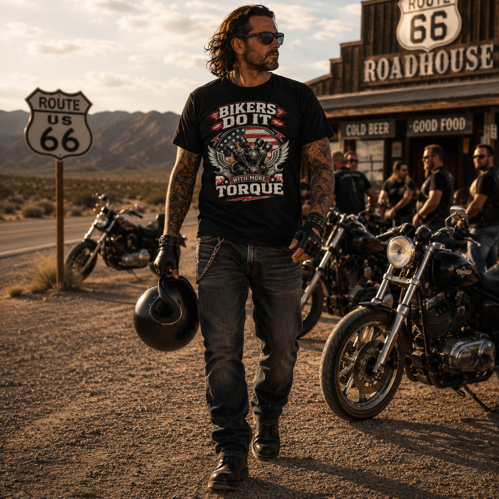 Unisex "Bikers Do It With More Torque" Patriotic Motorcycle T Shirt
