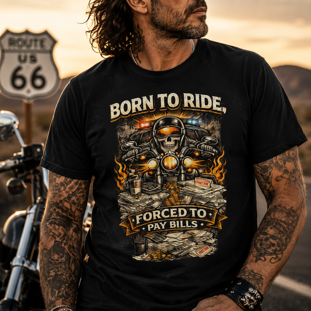 Unisex "Born To Ride Forced To Pay Bills" Funny Motorcycle T Shirt