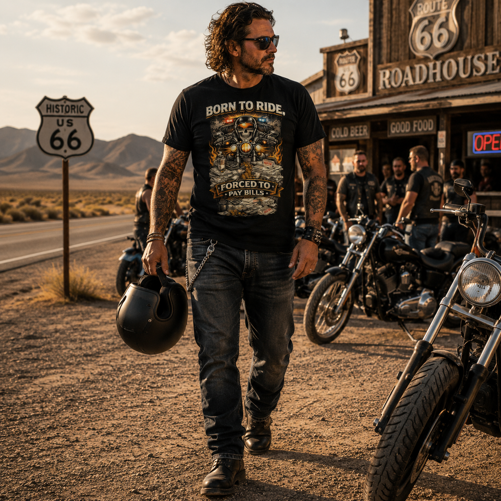 Unisex "Born To Ride Forced To Pay Bills" Funny Motorcycle T Shirt