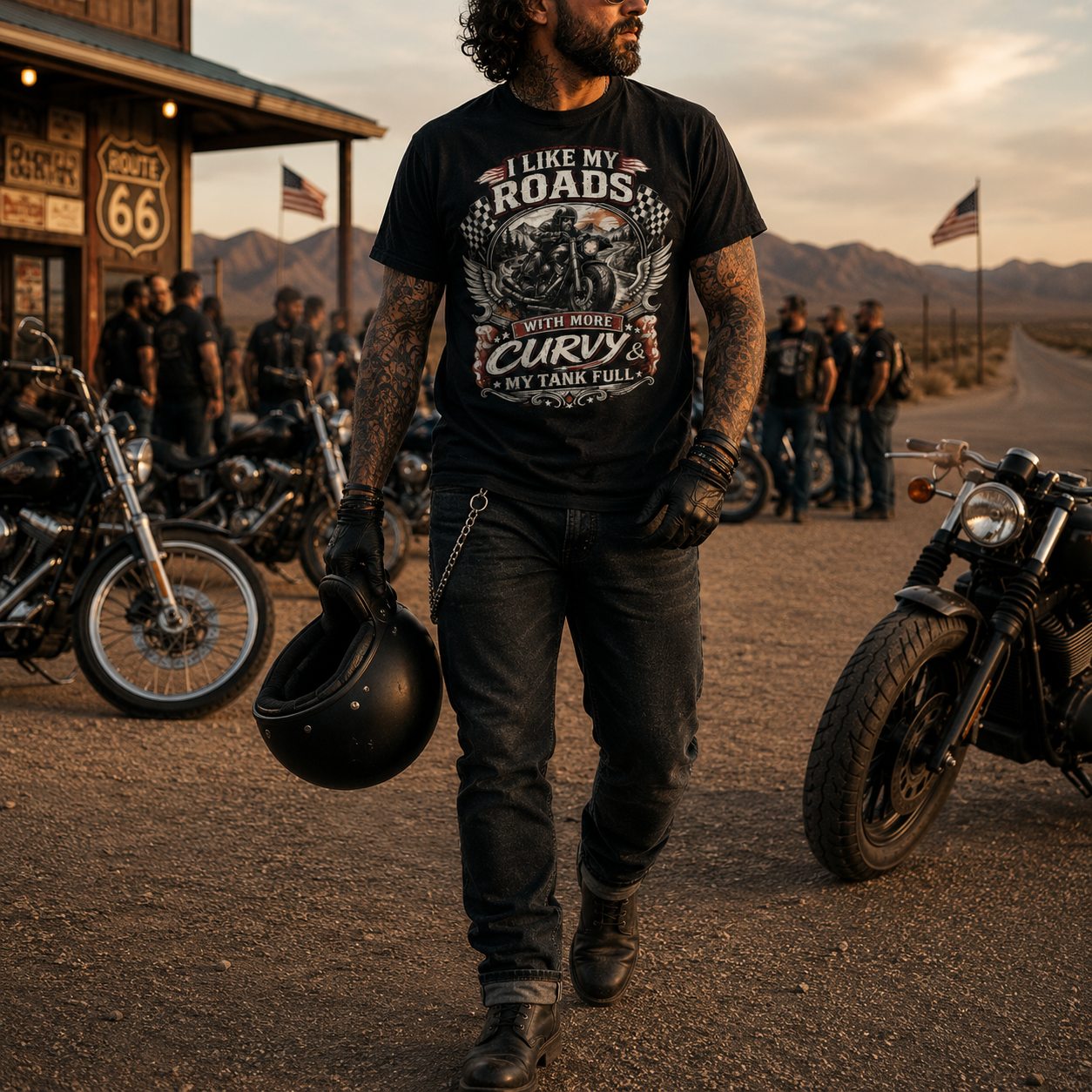 Unisex "I Like My Roads Curvy and My Tank Full" Funny Motorcycle T Shirt