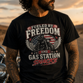 Unisex "Fueled by Freedom and Gas Station Snacks" Patriotic Motorcycle T Shirt