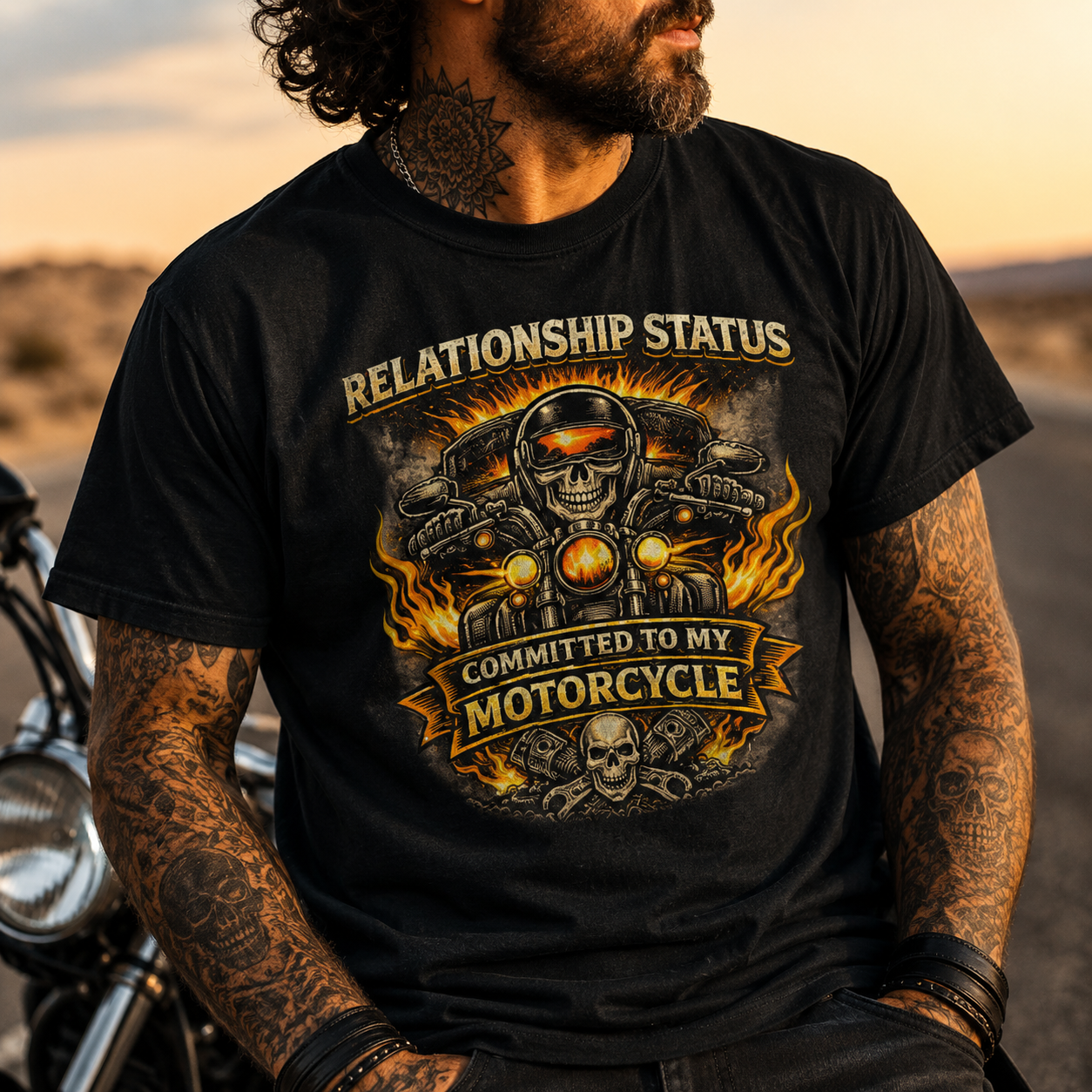 Unisex "Relationship Status Committed to My Motorcycle" Funny Motorcycle T Shirt