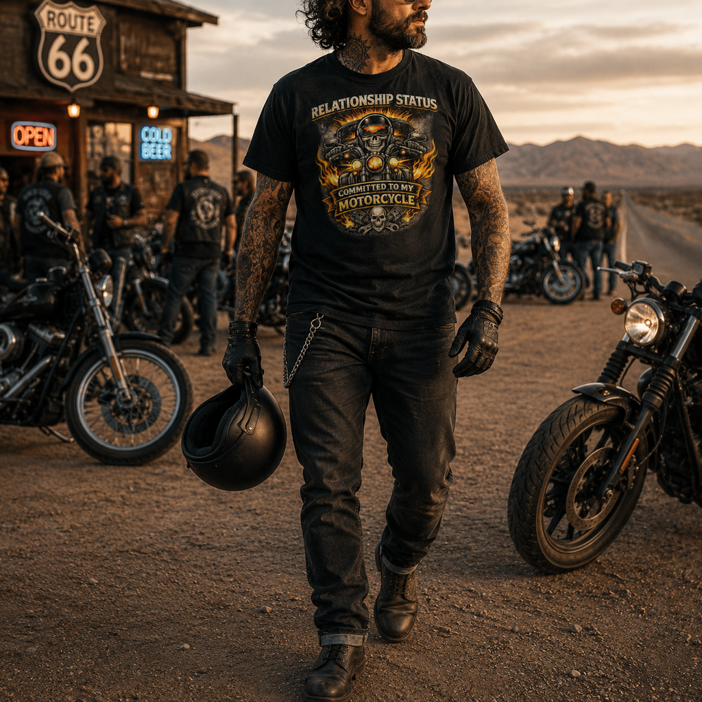 Unisex "Relationship Status Committed to My Motorcycle" Funny Motorcycle T Shirt