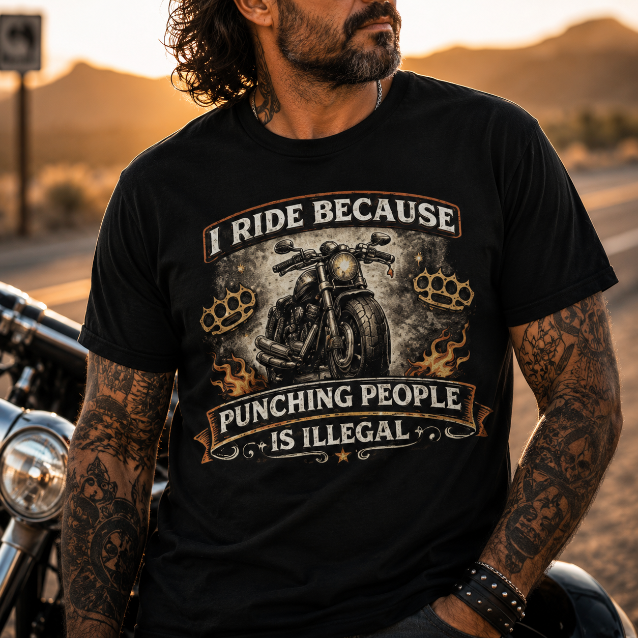 Unisex "I Ride Because Punching People Is Illegal" Funny Motorcycle T Shirt