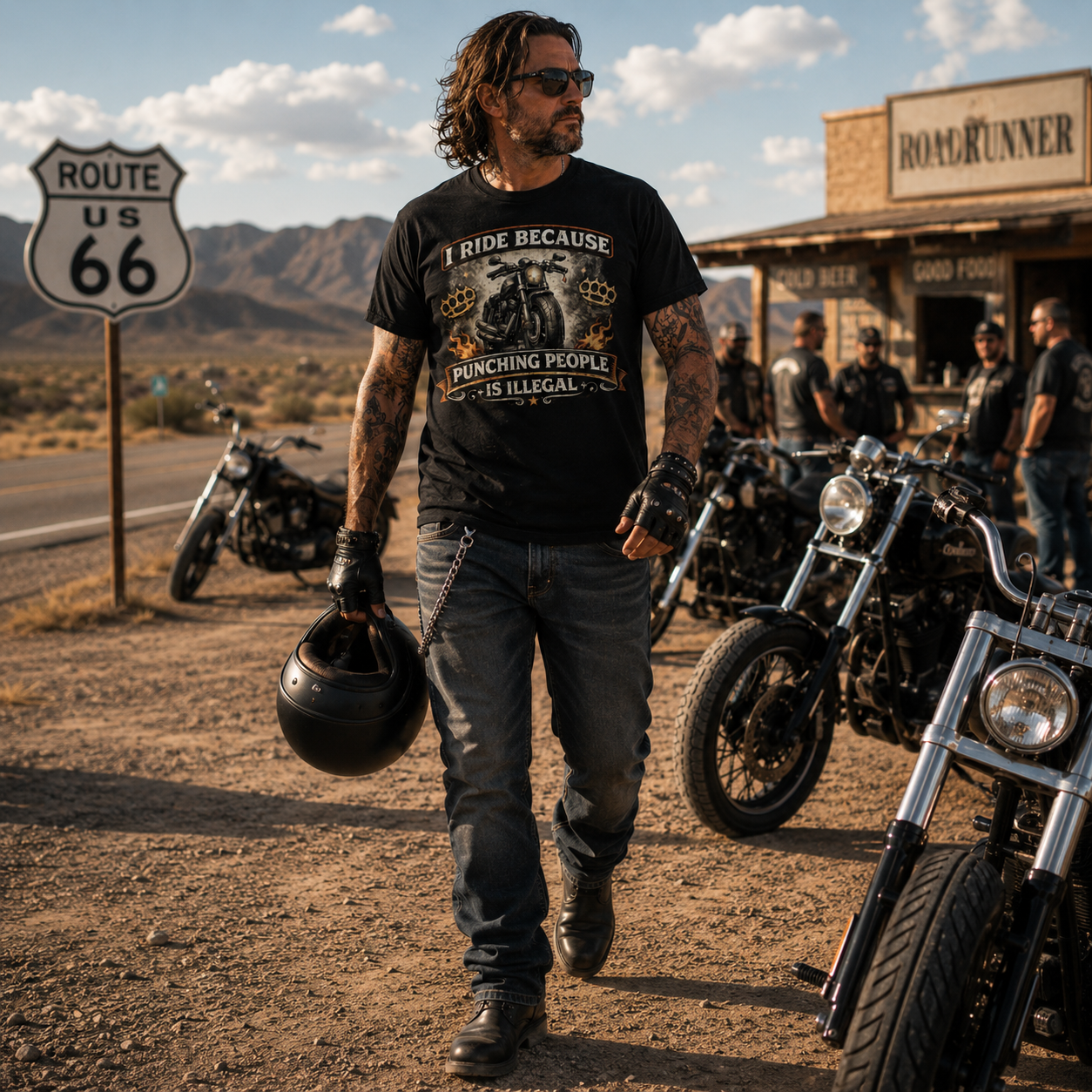 Unisex "I Ride Because Punching People Is Illegal" Funny Motorcycle T Shirt