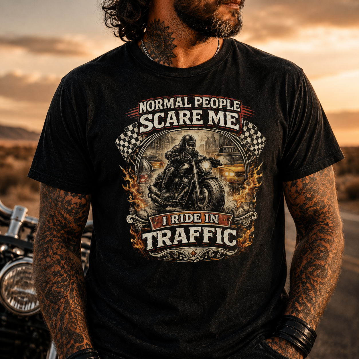 Unisex "Normal People Scare Me I Ride in Traffic" Funny Motorcycle T Shirt