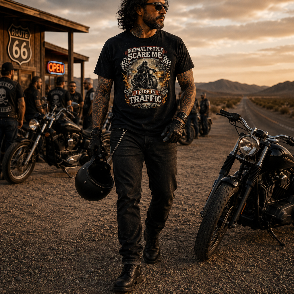 Unisex "Normal People Scare Me I Ride in Traffic" Funny Motorcycle T Shirt