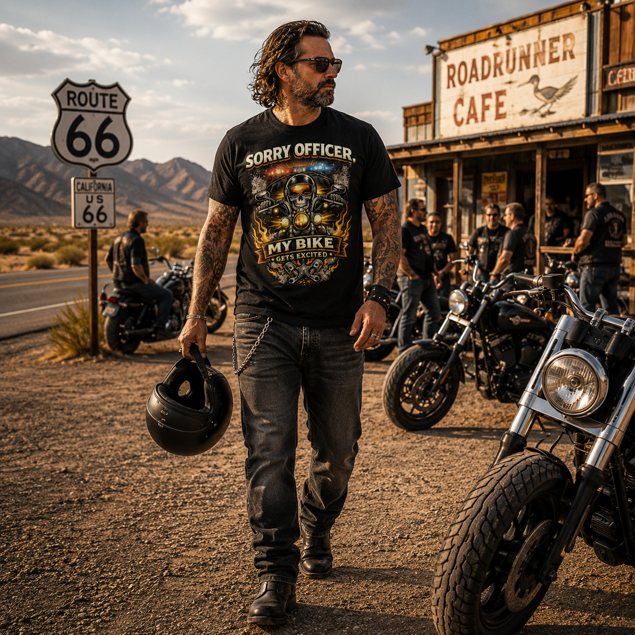 Unisex "Sorry Officer My Bike Gets Excited" Funny Motorcycle T Shirt