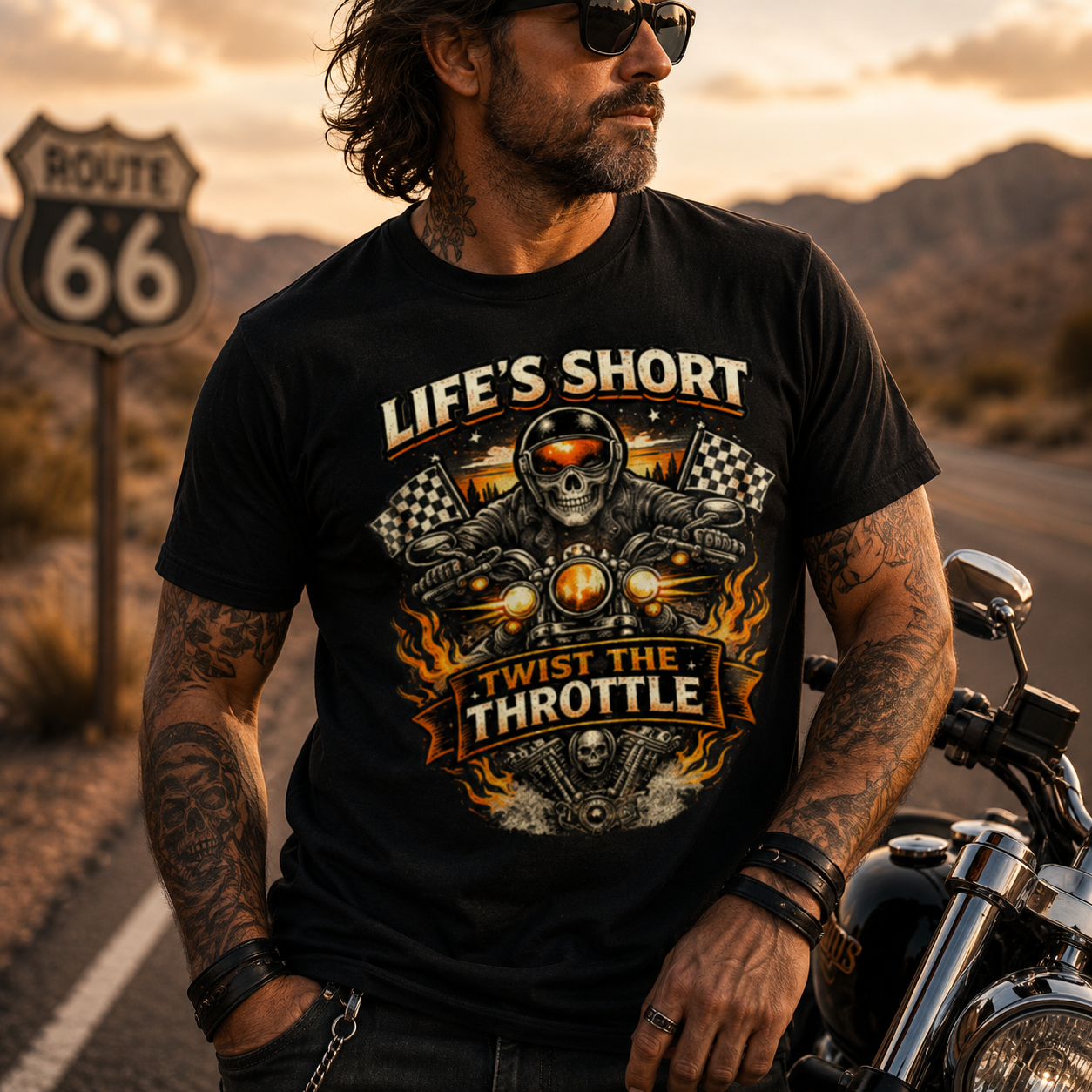 Unisex "Life's Short Twist The Throttle" Vintage Motorcycle Graphic T Shirt