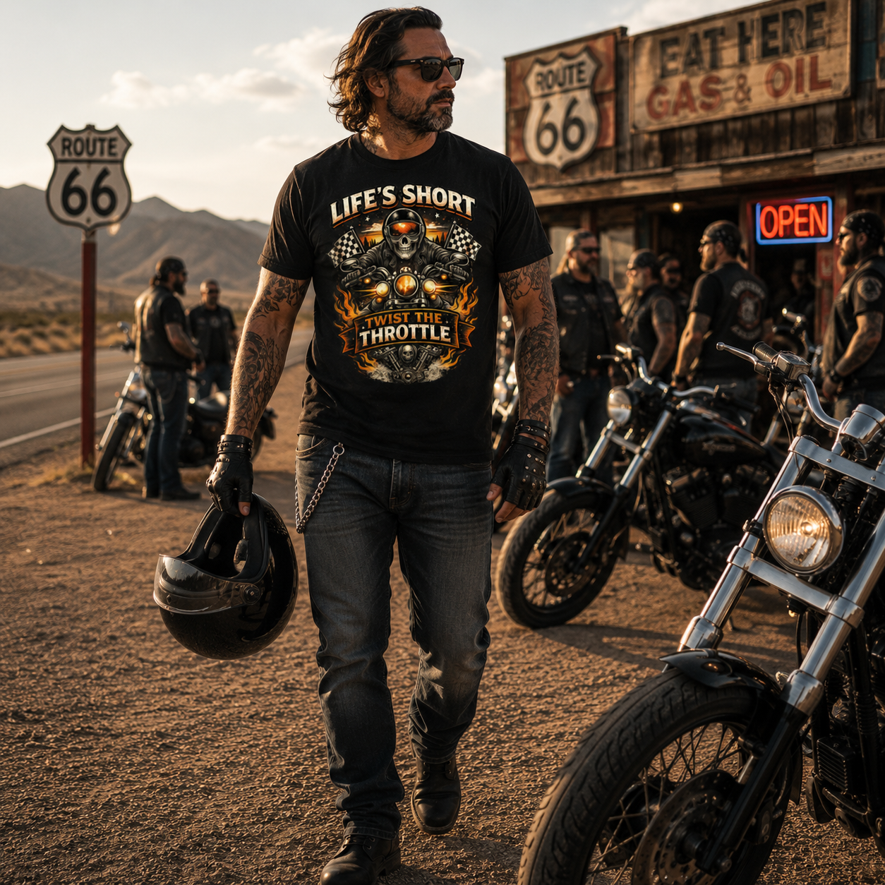 Unisex "Life's Short Twist The Throttle" Vintage Motorcycle Graphic T Shirt