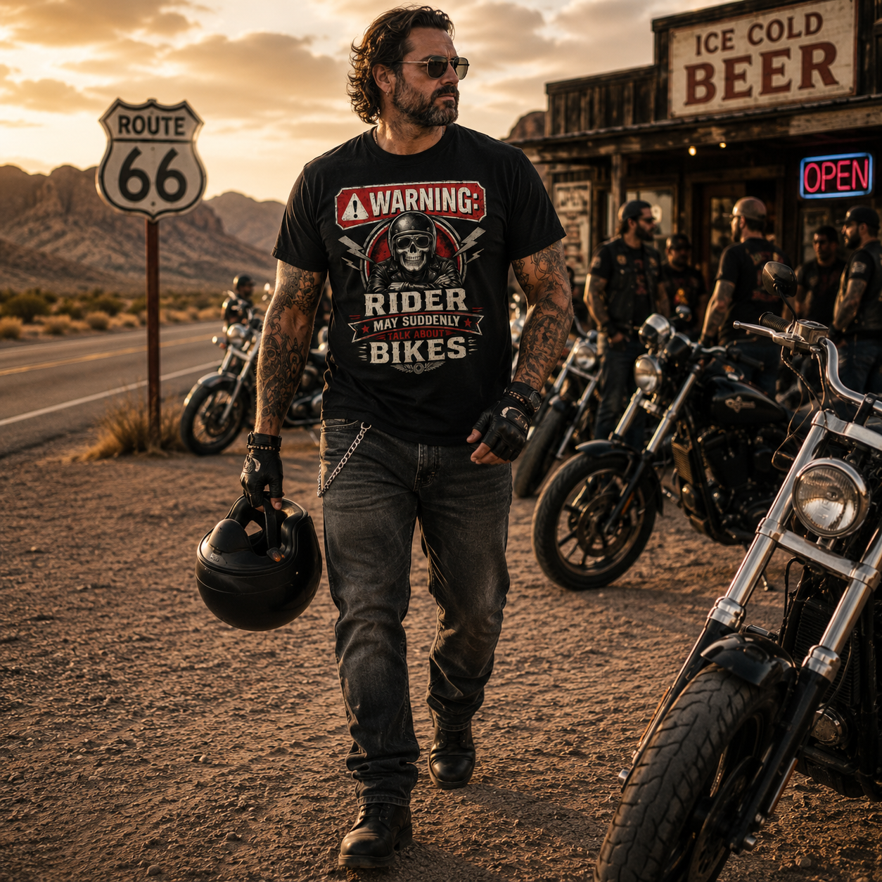 Unisex "Warning Rider May Suddenly Think About Bikes" Funny Motorcycle T Shirt