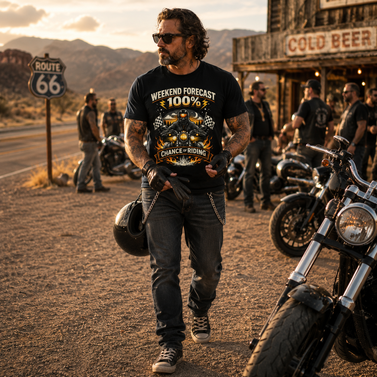 Unisex "Weekend Forecast 100% Chance of Riding" Funny Motorcycle T Shirt