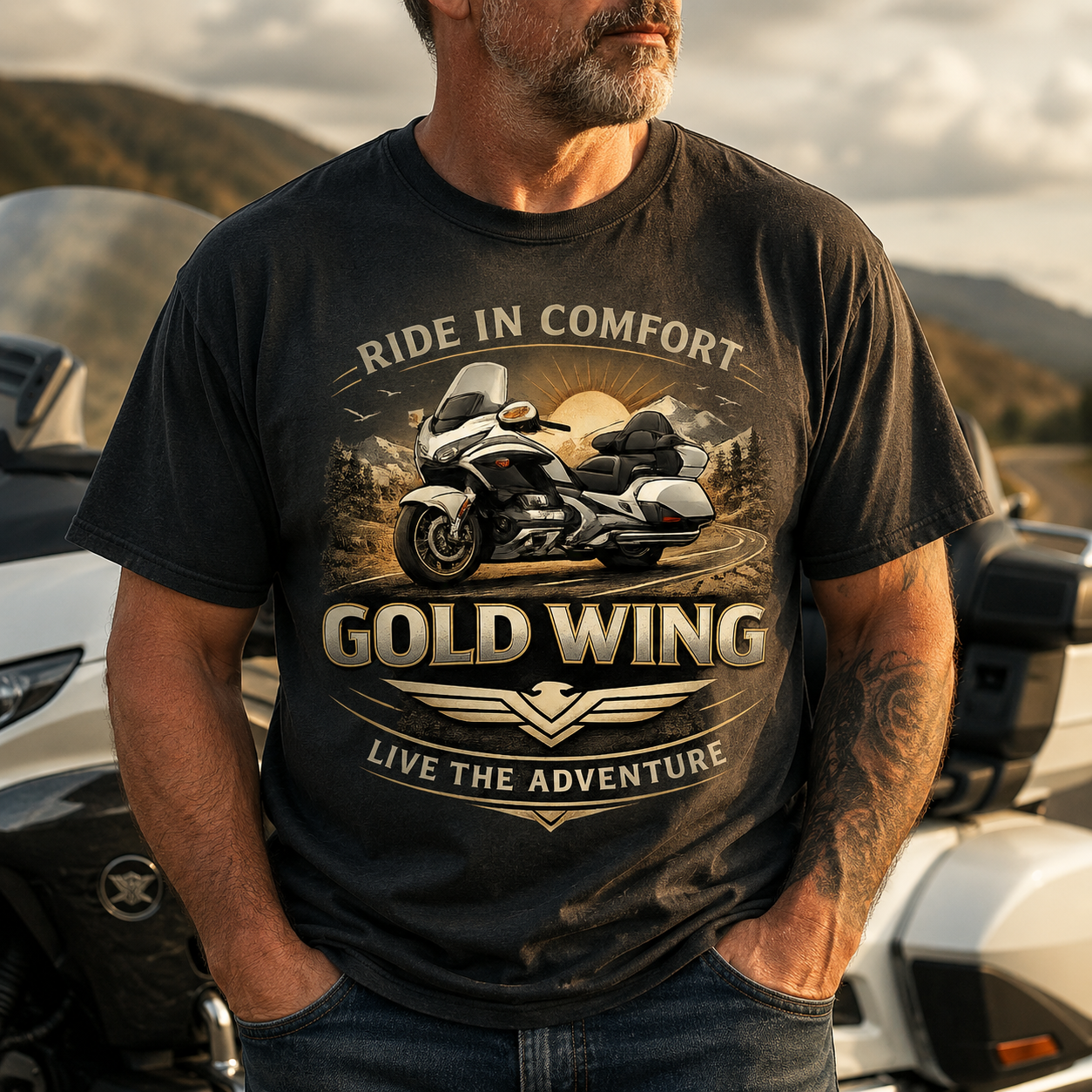 Unisex "Gold Wing Ride in Pure Comfort" Honda Motorcycle Graphic T Shirt
