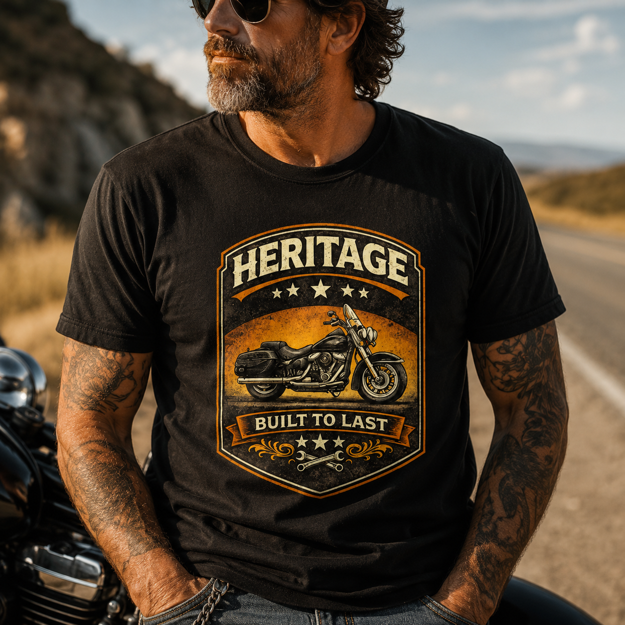 Unisex "Heritage Built To Last" Vintage Motorcycle Graphic T Shirt