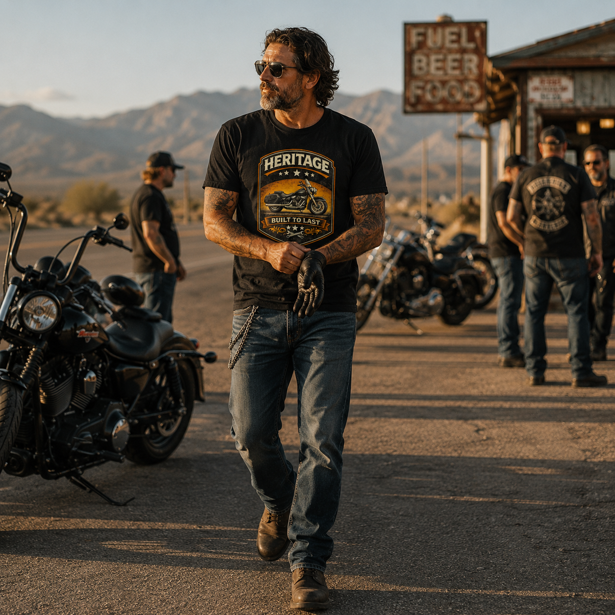 Unisex "Heritage Built To Last" Vintage Motorcycle Graphic T Shirt