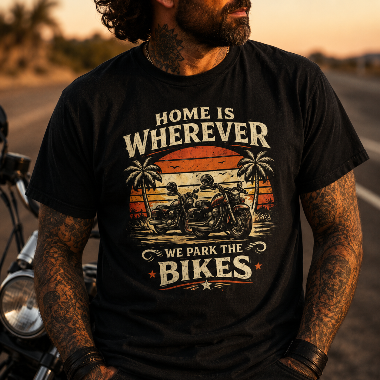 Unisex "Home Is Wherever We Park The Bikes" Vintage Motorcycle Graphic Tee