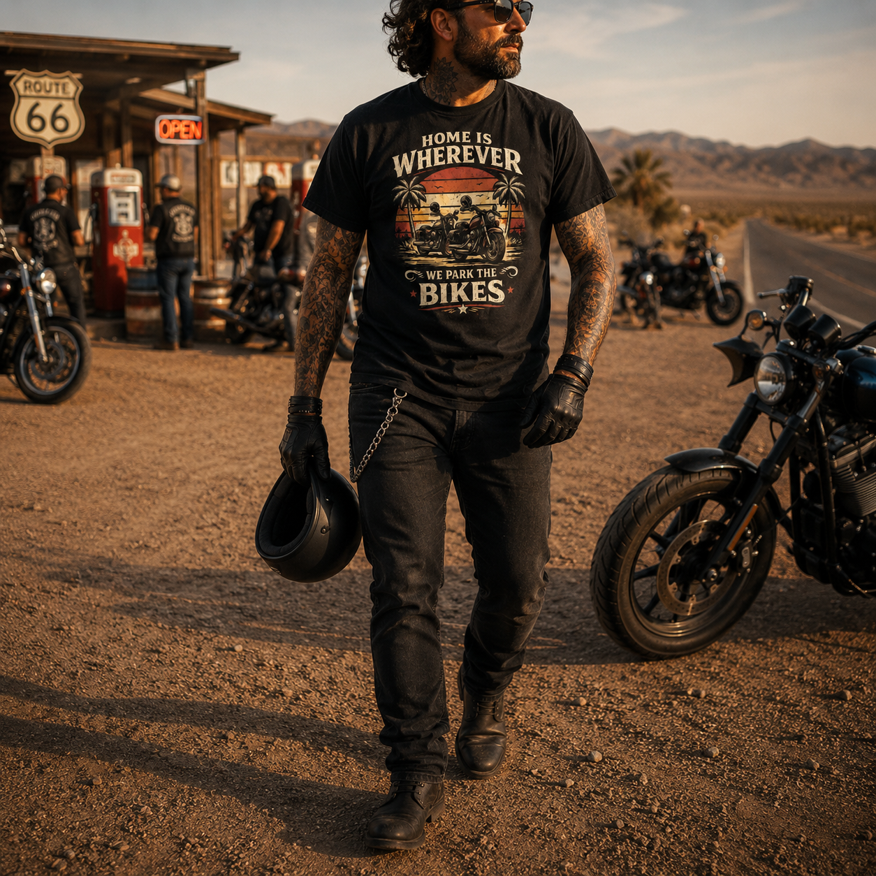 Unisex "Home Is Wherever We Park The Bikes" Vintage Motorcycle Graphic Tee