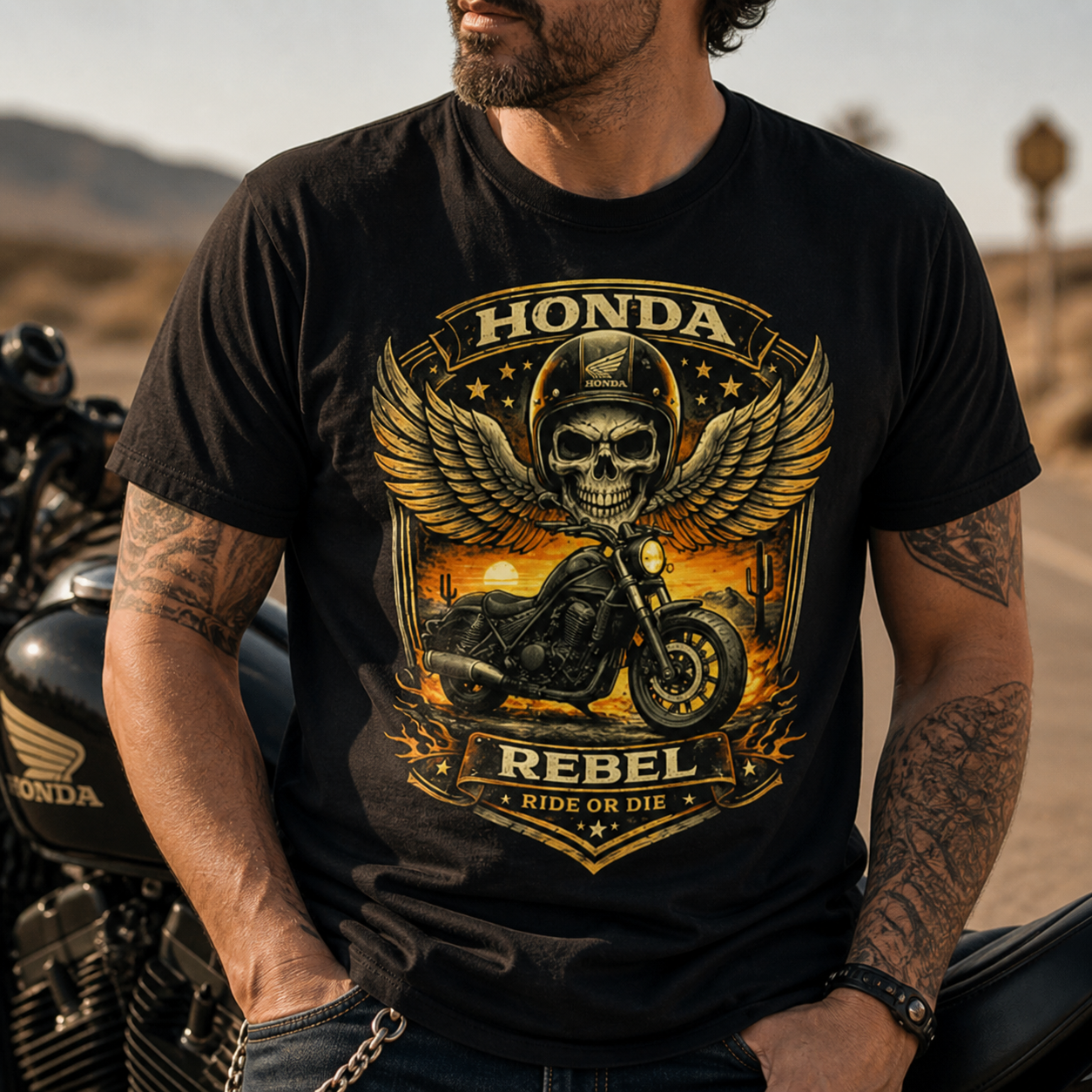 Unisex "Honda Rebel Ride or Die" Skull Motorcycle Graphic T Shirt