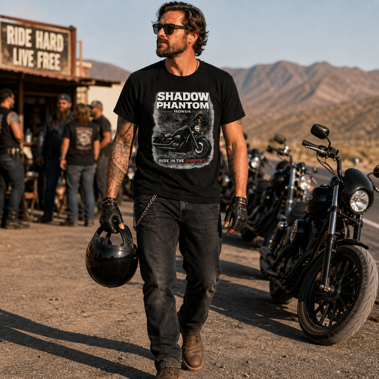 Unisex "Shadow Phantom Ride in the Shadows" Honda Motorcycle Graphic T Shirt
