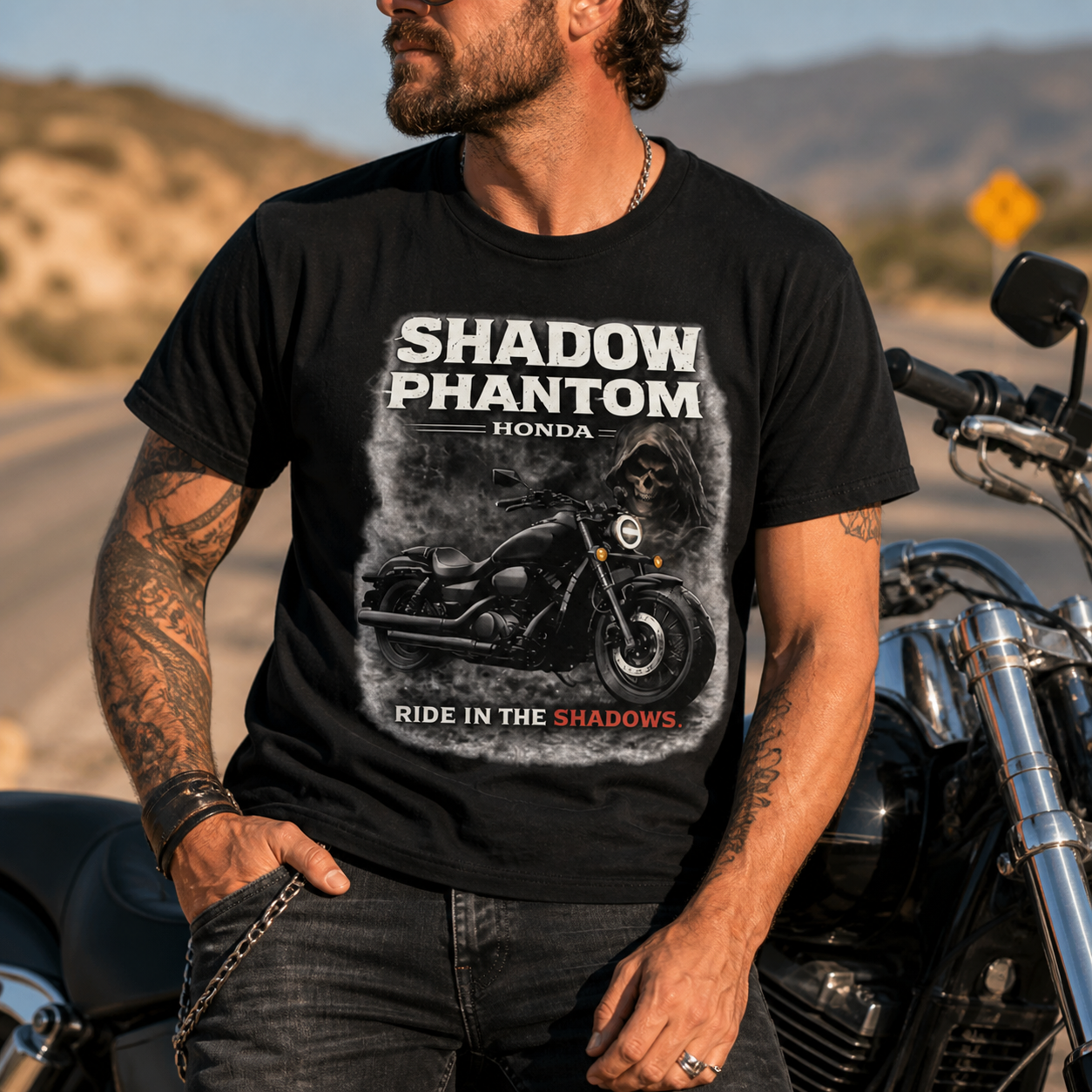 Unisex "Shadow Phantom Ride in the Shadows" Honda Motorcycle Graphic T Shirt