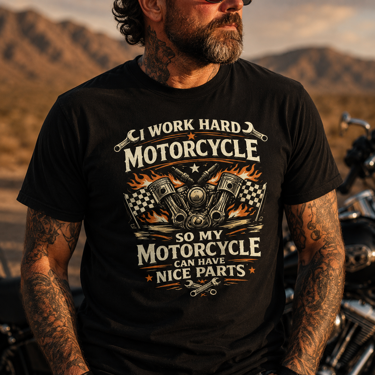 Unisex "I Work Hard So My Motorcycle Can Have Nice Parts" Funny Motorcycle T Shirt