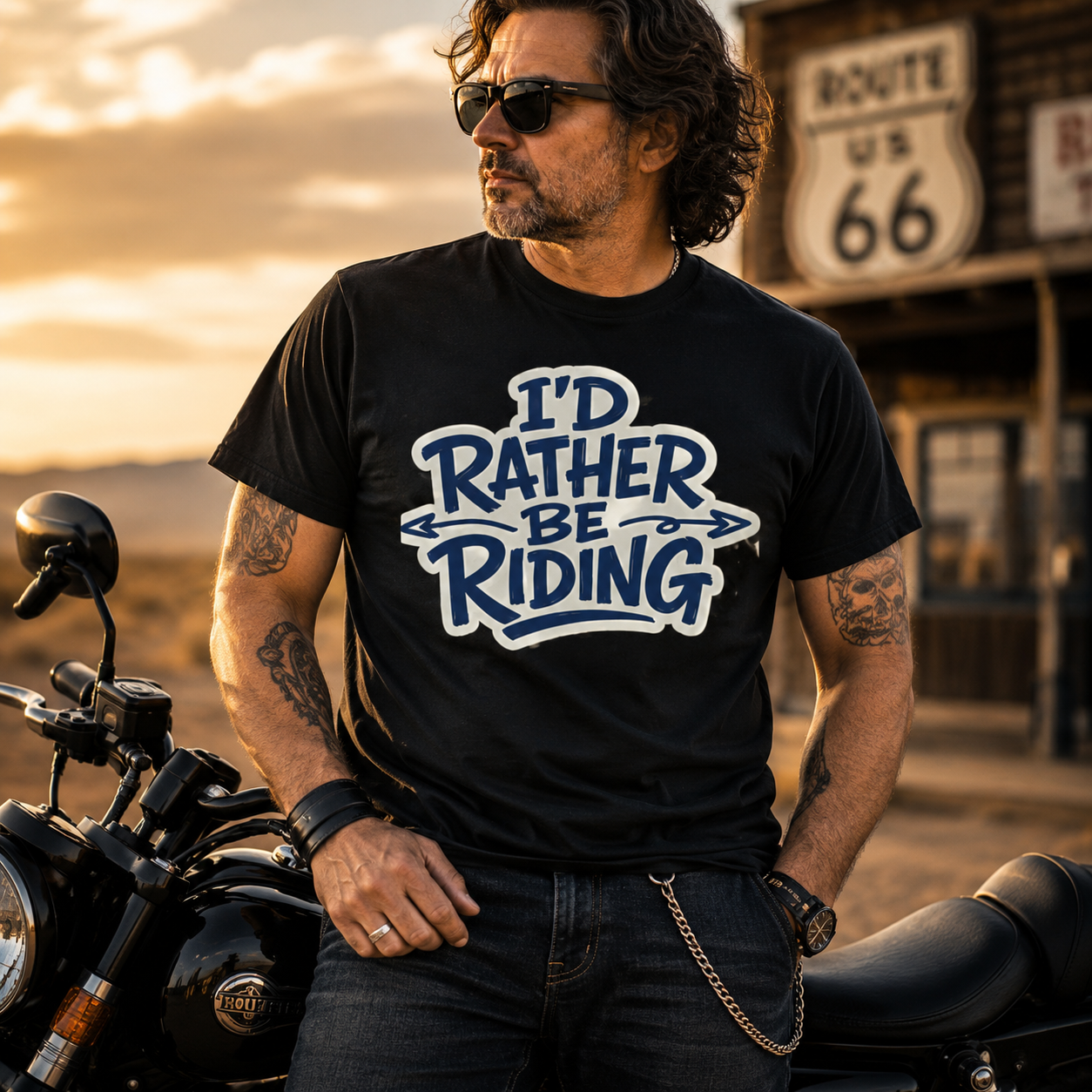 Unisex "I'd Rather Be Riding" Funny Motorcycle Graphic T Shirt