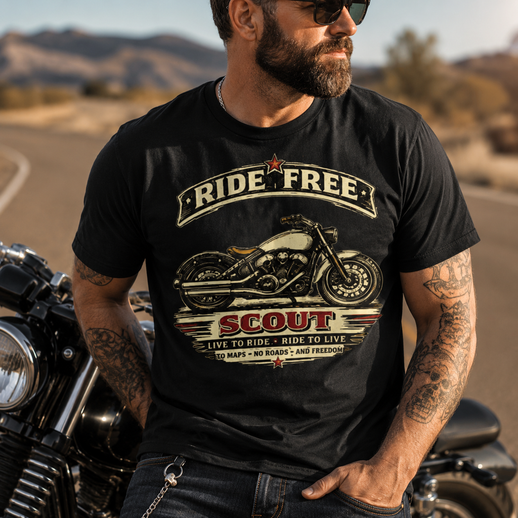 Indian Biker Shirt Vintage Motorcycle Tee, Ride Free Scout Graphic T-Shirt, Retro