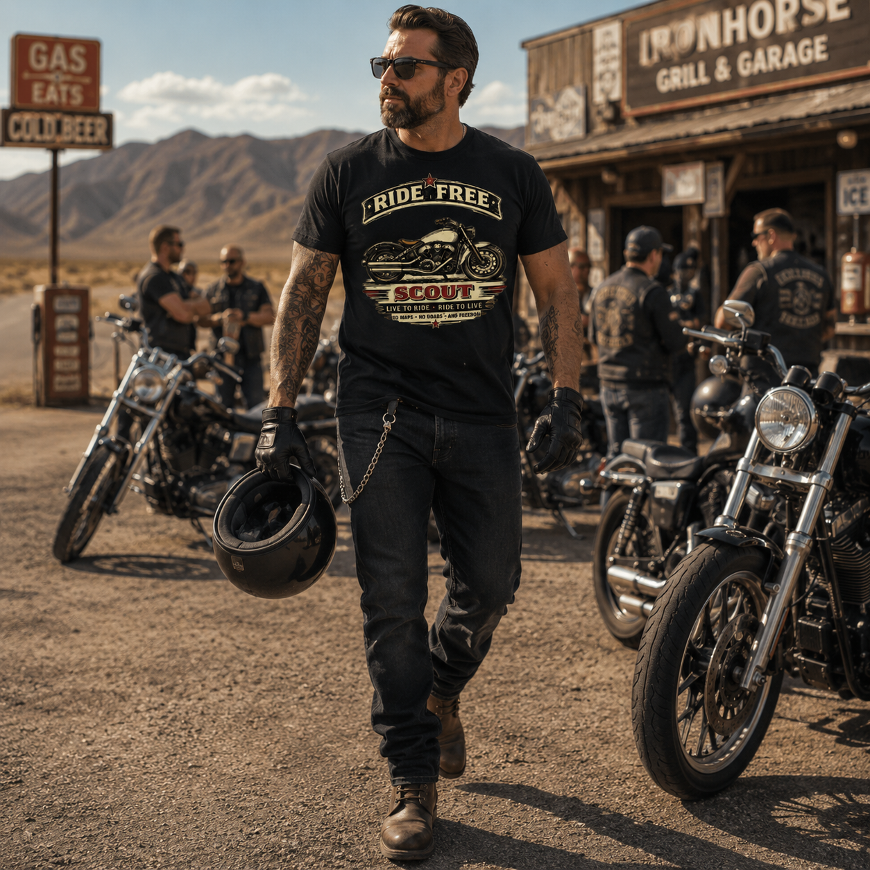 Indian Biker Shirt Vintage Motorcycle Tee, Ride Free Scout Graphic T-Shirt, Retro