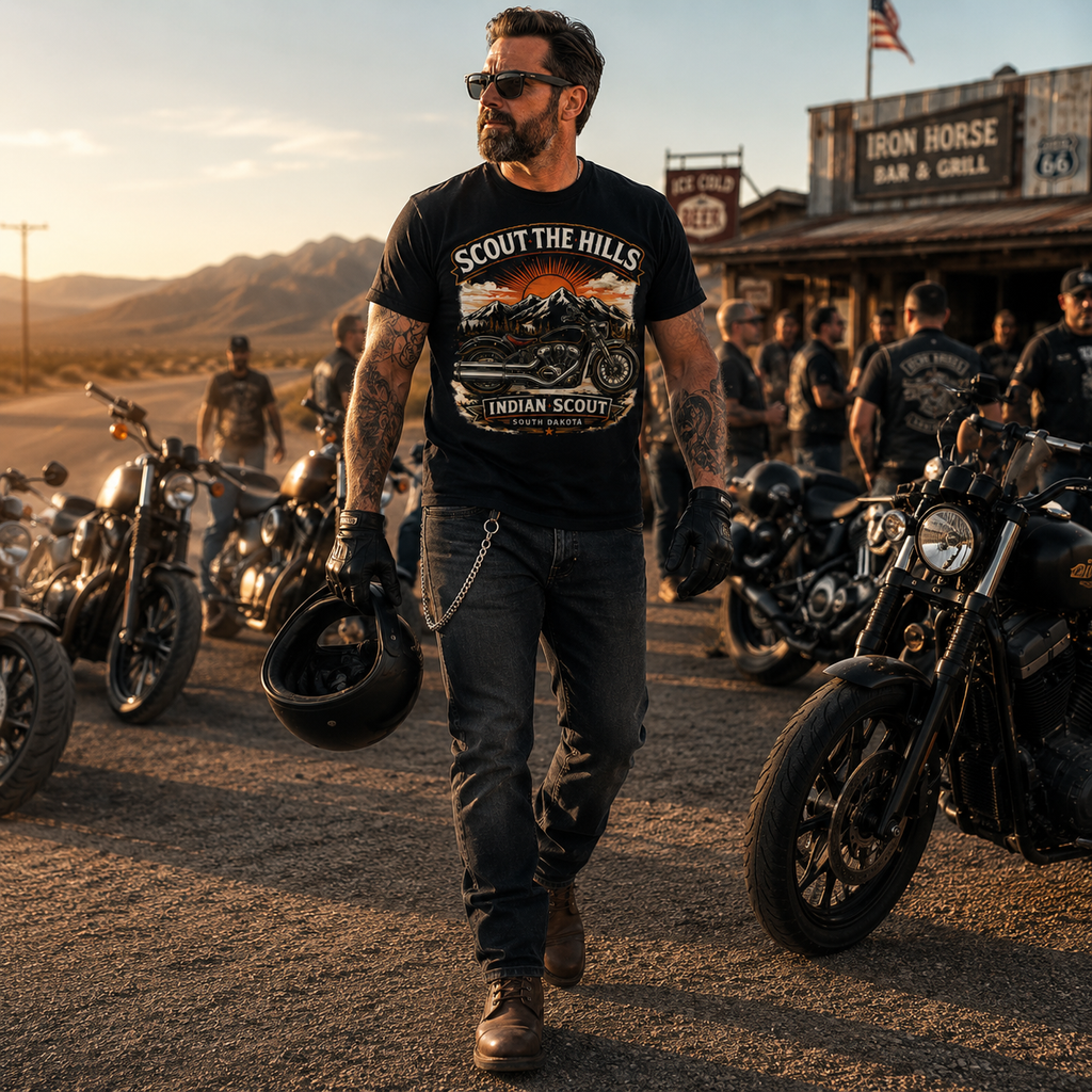 Unisex "Scout The Hills" Indian Scout Motorcycle Graphic T Shirt